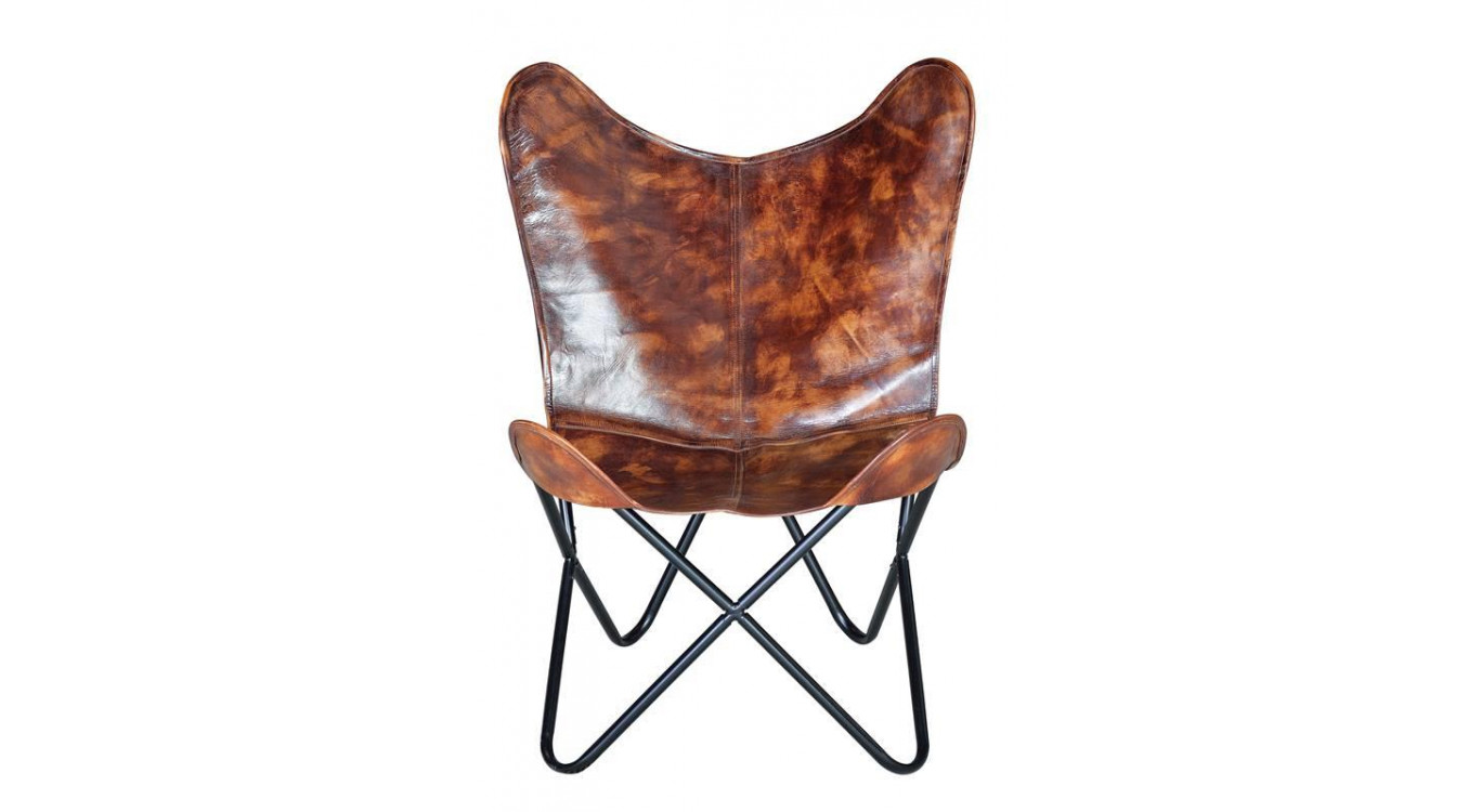 Fauteuil Fer, Cuir Marron 72x68x95cm