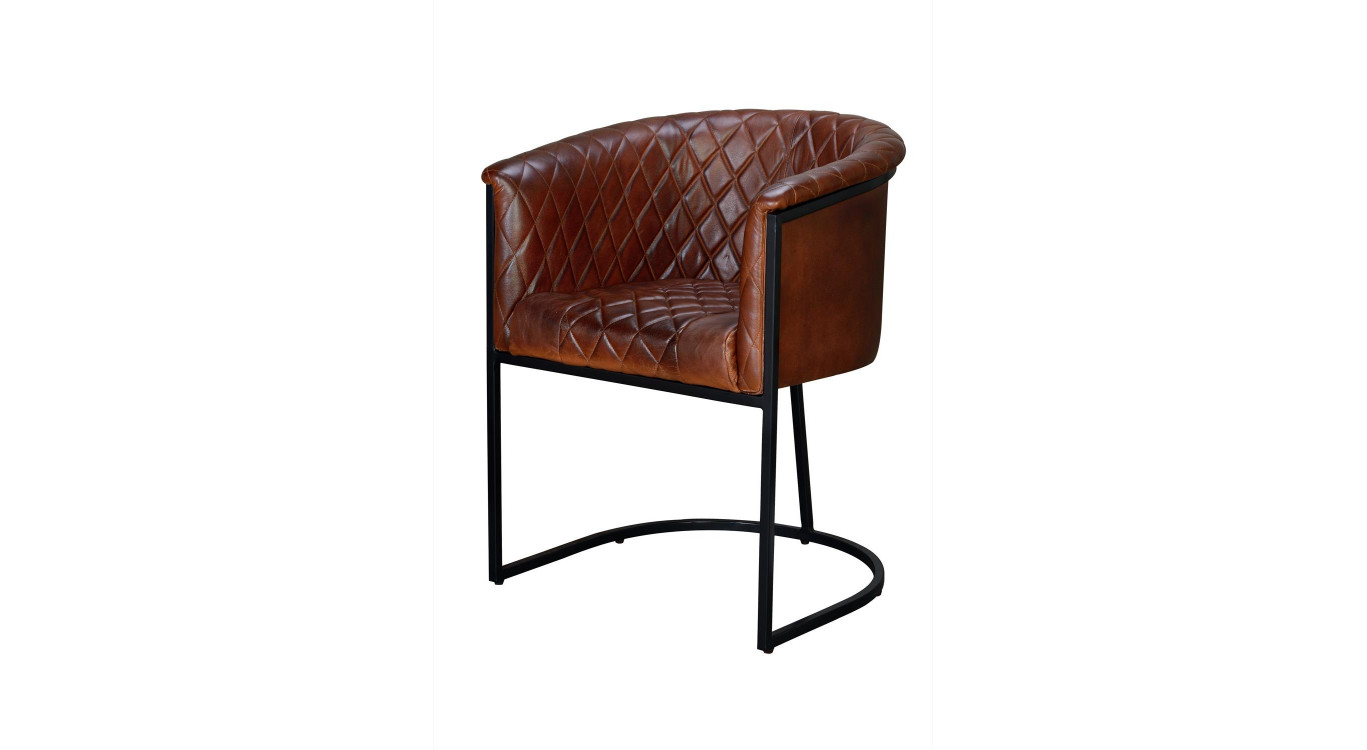 Fauteuil Fer, Cuir Marron 62x60x76cm