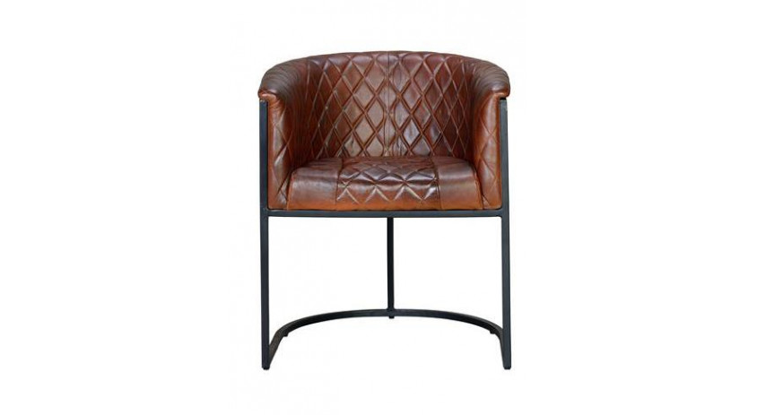 Fauteuil Fer, Cuir Marron 62x60x76cm