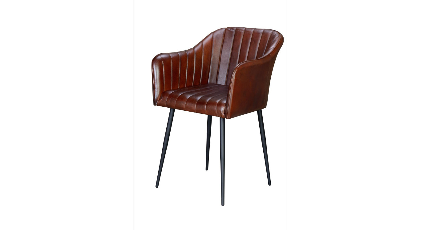 Fauteuil Fer, Cuir Marron 55x56x82cm