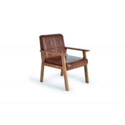 Fauteuil Bois, Cuir Marron 60x65x82cm