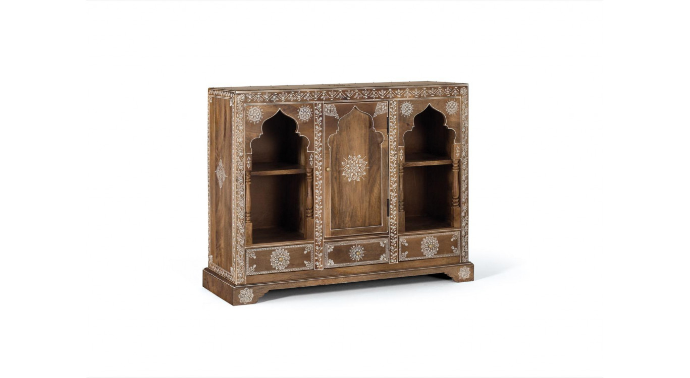 Buffet 3 Tiroirs Bois Marron 100x35x79cm