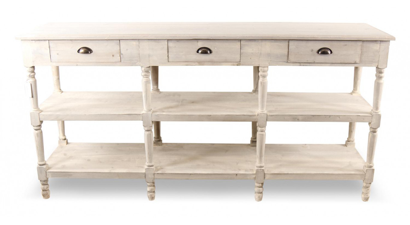 Console Drapier 3 Tiroirs Bois Blanc Céruse 199x50x99cm