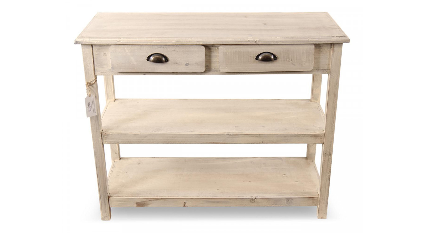 Console 2 Tiroirs Bois Blanc 100x40x80.5cm