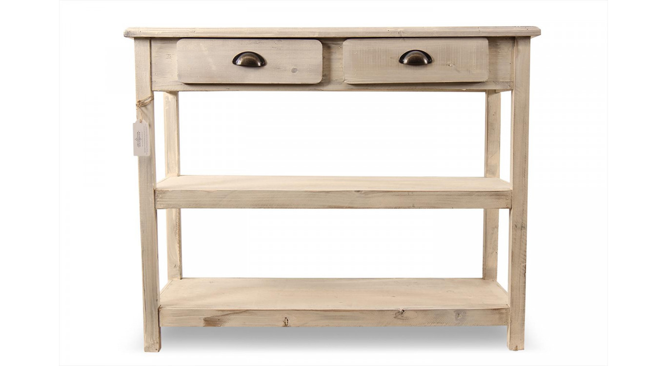 Console 2 Tiroirs Bois Blanc 100x40x80.5cm