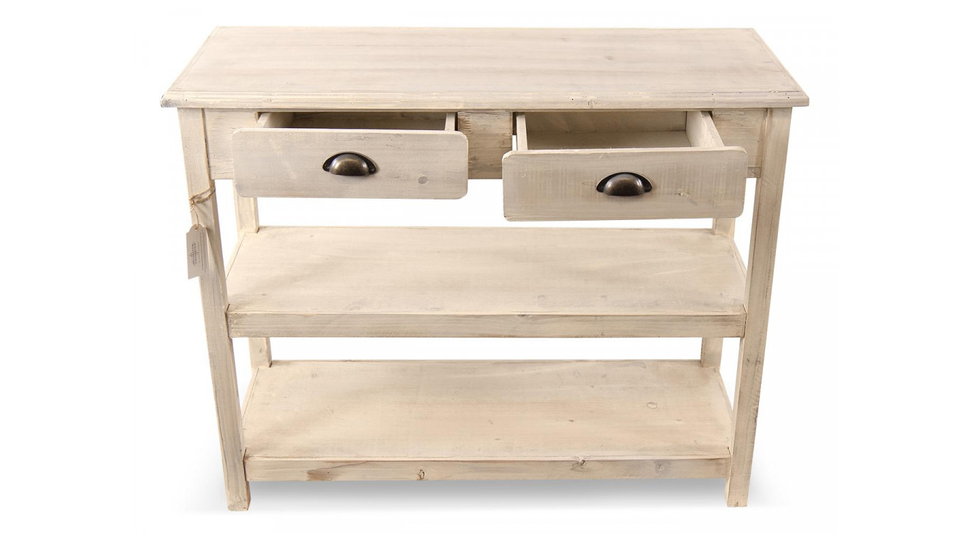 Console 2 Tiroirs Bois Blanc 100x40x80.5cm