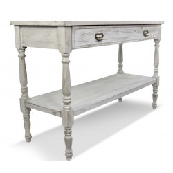 Meuble Console Drapier Bois Cerusé Blanc 1 Tiroir 120x45x77cm