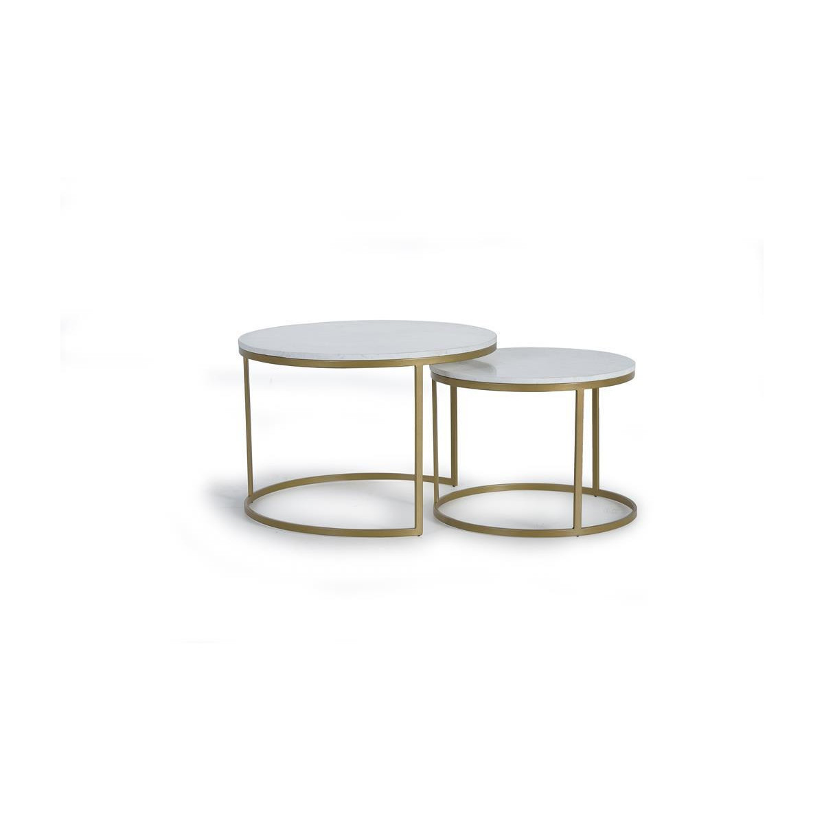 Lot De 2 Tables Basses Fer, Marbre Or 70x70x90cm