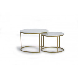 Lot De 2 Tables Basses Fer, Marbre Or 70x70x90cm