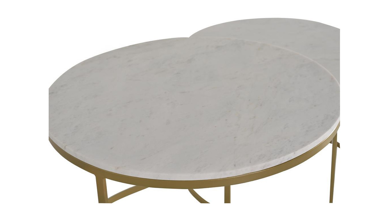 Lot De 2 Tables Basses Fer, Marbre Or 70x70x90cm