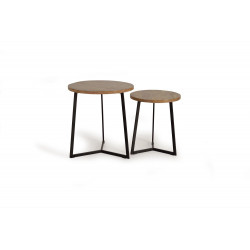 Lot De 2 Tables Basses Bois, Métal Marron 56x100x60cm