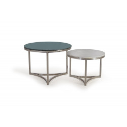 Lot De 2 Tables Basses Fer, Marbre Blanc et Vert 70x70x92cm