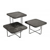 Lot De 3 Tables Basses Fer, Marbre Noir 60x60x114cm