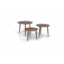 Lot De 3 Tables Basses Bois, Métal Marron 60x60x122cm