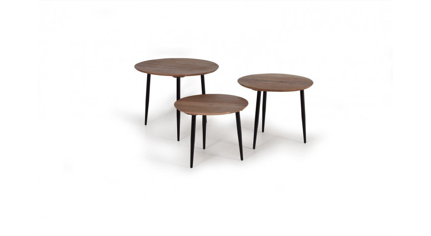 Lot De 3 Tables Basses Bois, Métal Marron 60x60x122cm