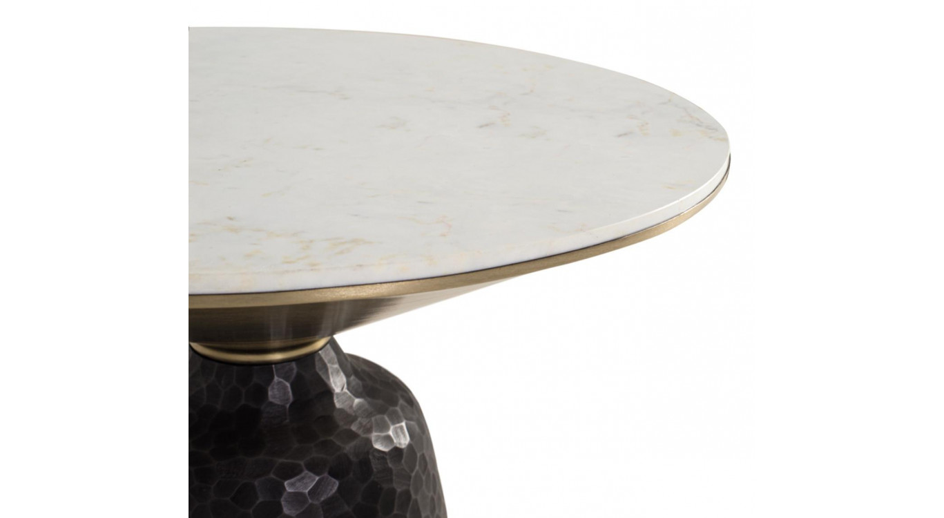 Table Basse Aluminium, Marbre Noir,Or et Blanc 76x76x45cm