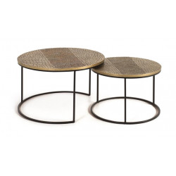 Lot De 2 Tables Basses Aluminium, Fer Or 76x76x85cm