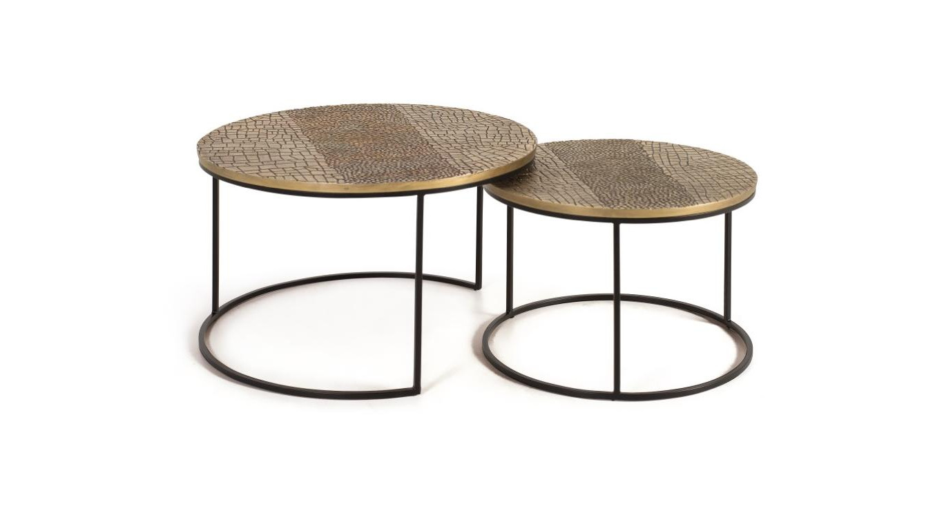 Lot De 2 Tables Basses Aluminium, Fer Or 76x76x85cm