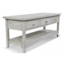 Meuble Console Bois Cerusé Blanc 3 Tiroirs 110x38x45cm