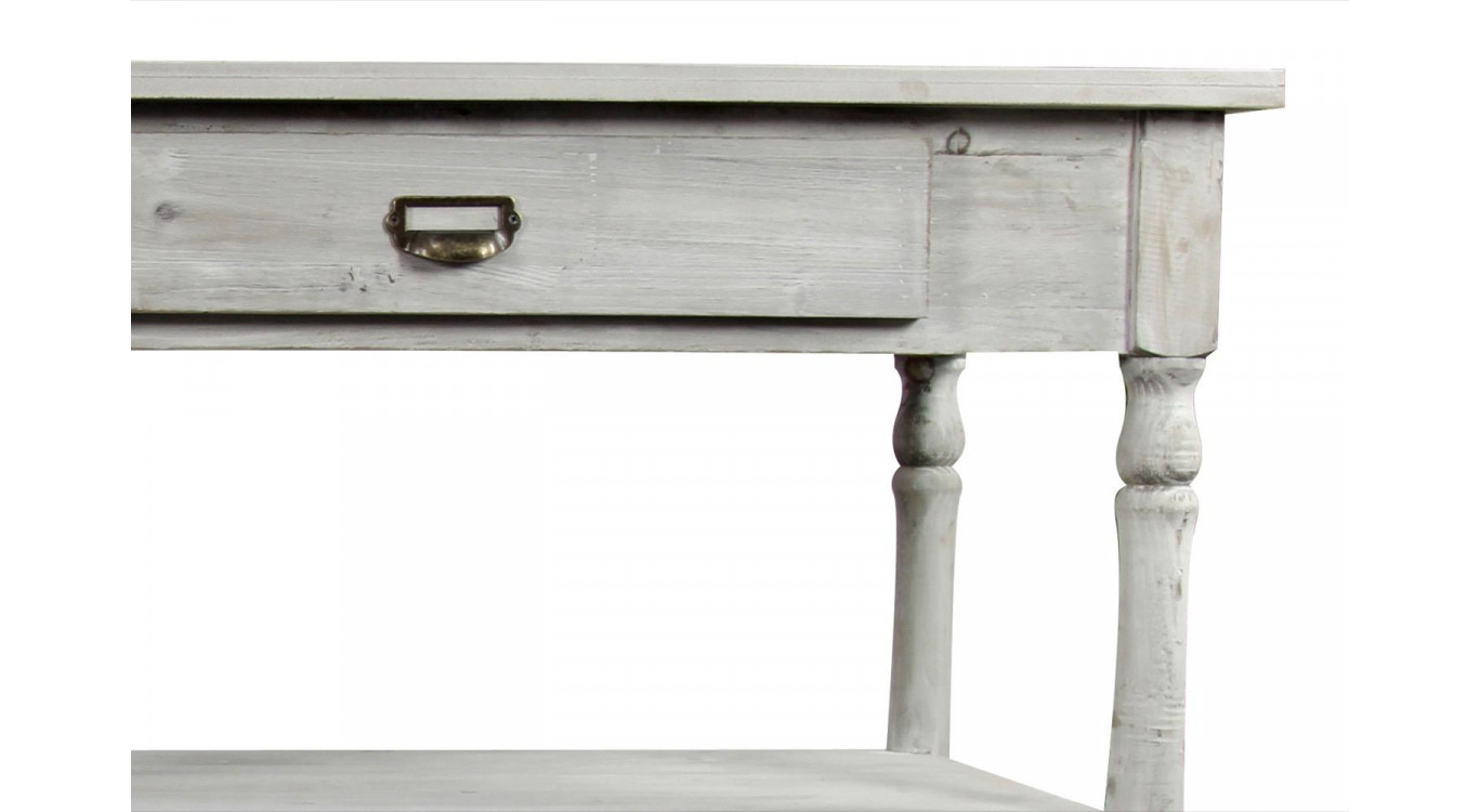 Meuble Console Drapier Bois Cerusé Blanc 2 Tiroirs 190x54x87cm