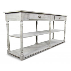 Meuble Console Drapier Bois Cerusé Blanc 2 Tiroirs 190x54x87cm