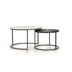 Lot De 2 Tables Basses Fer, Bronze Noir et Blanc 76x76x85cm