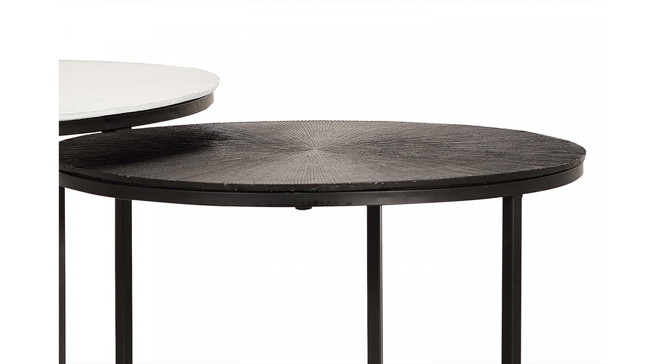 Lot De 2 Tables Basses Fer, Bronze Noir et Blanc 76x76x85cm