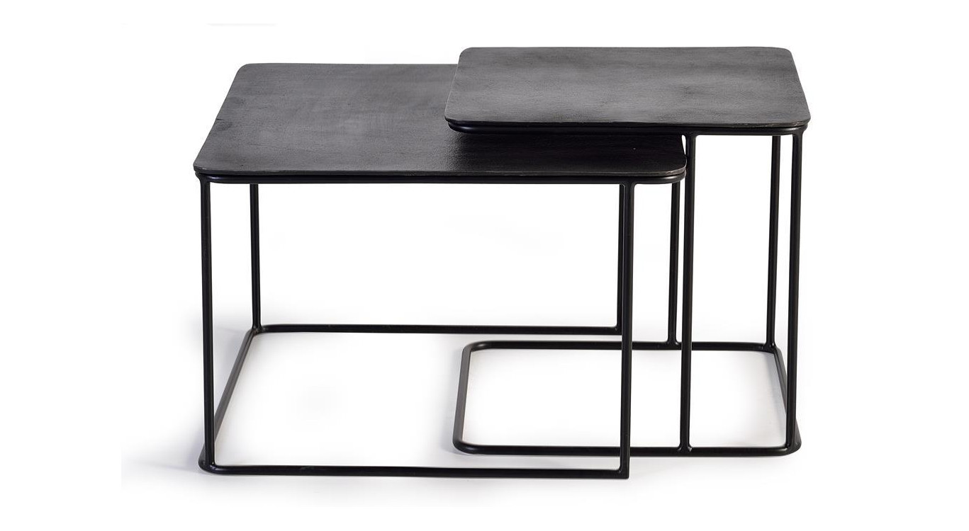 Lot De 2 Tables Basses Fer Noir 62x62x86cm