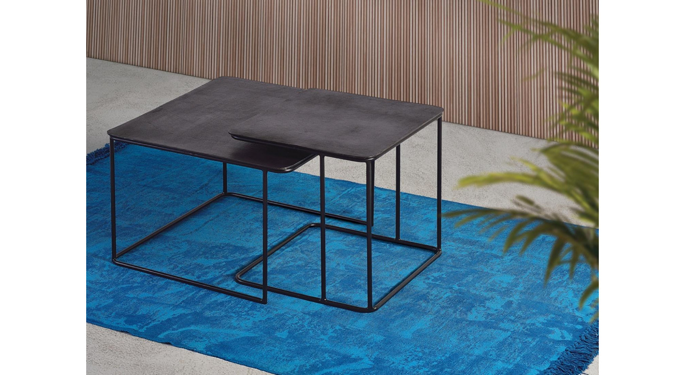 Lot De 2 Tables Basses Fer Noir 62x62x86cm