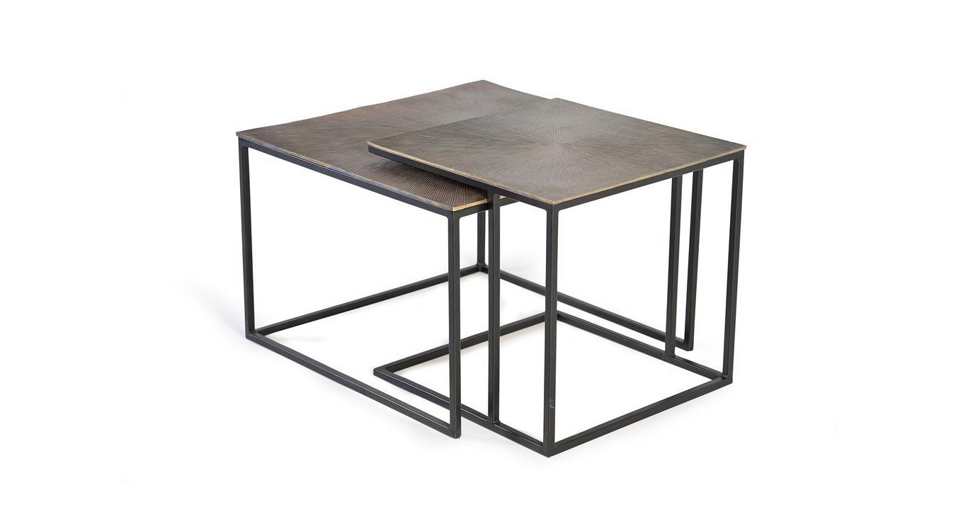 Lot De 2 Tables Basses Fer Bronze 62x62x86cm