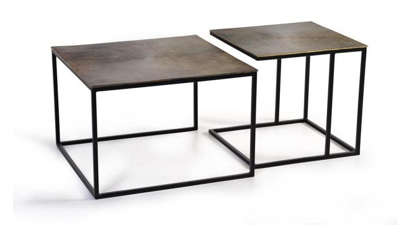 Lot De 2 Tables Basses Fer Bronze 62x62x86cm