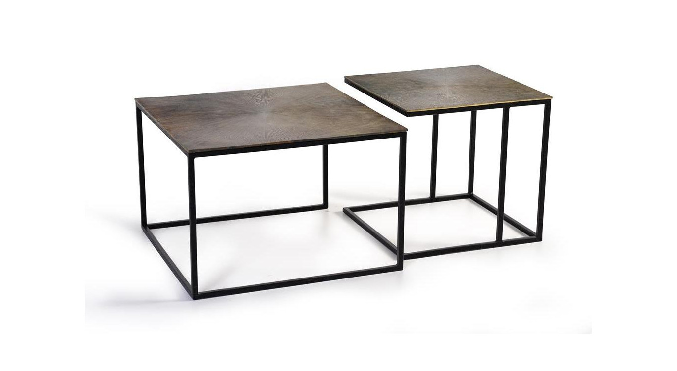 Lot De 2 Tables Basses Fer Bronze 62x62x86cm