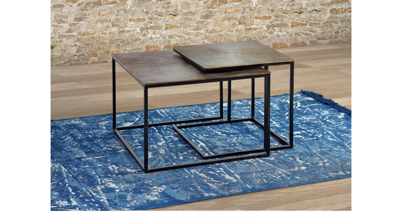 Lot De 2 Tables Basses Fer Bronze 62x62x86cm