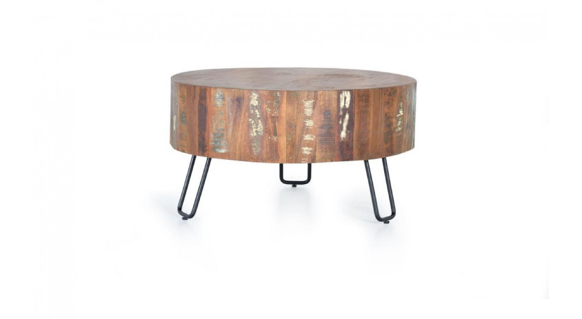 Table Basse Bois, Métal Marron 70x70x38cm