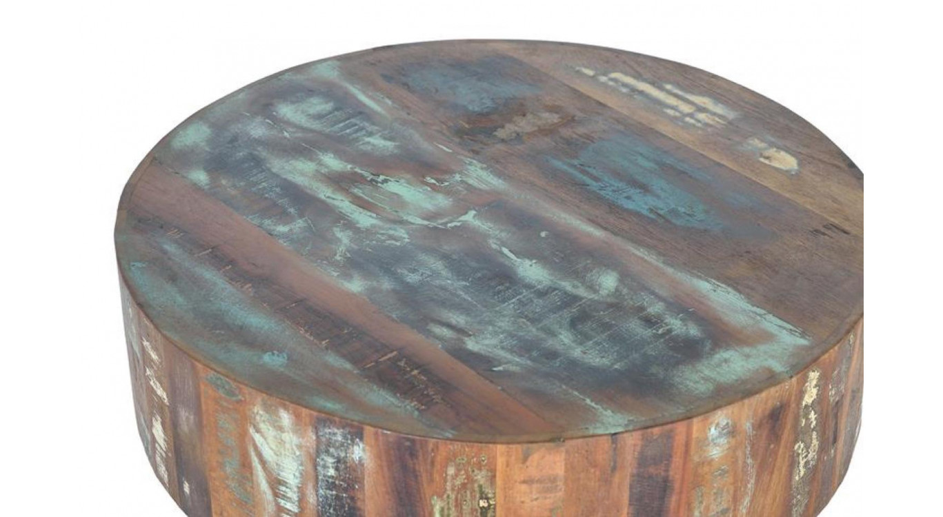 Table Basse Bois, Métal Marron 70x70x38cm