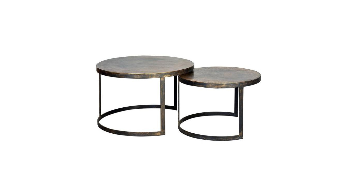 Lot De 2 Tables Basses Bronze, Fer Bronze 76x76x87cm