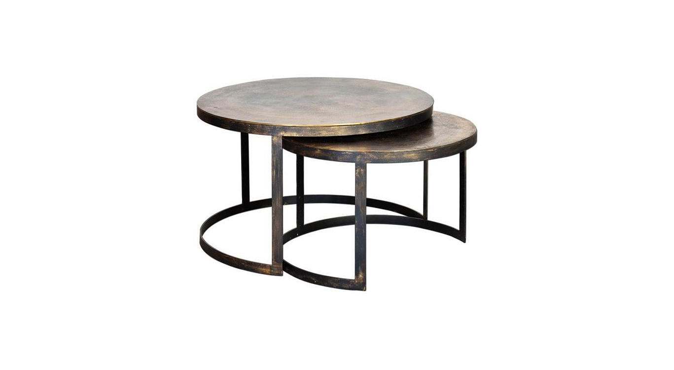 Lot De 2 Tables Basses Bronze, Fer Bronze 76x76x87cm