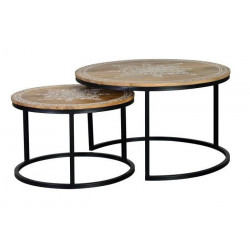 Lot De 2 Tables Basses Bois, Métal Marron 80x80x88cm