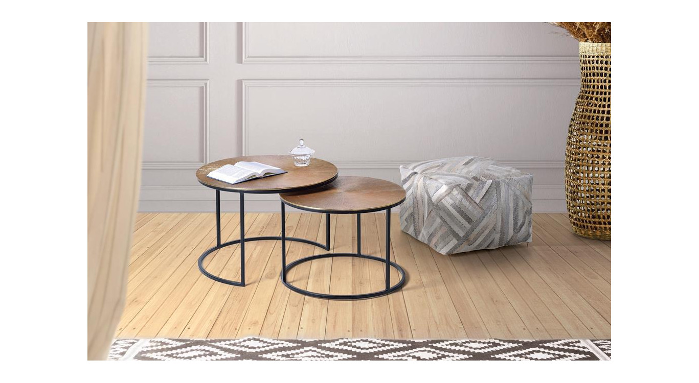 Lot De 2 Tables Basses Bronze, Fer Bronze 70x70x89cm