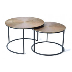 Lot De 2 Tables Basses Bronze, Fer Bronze 70x70x89cm