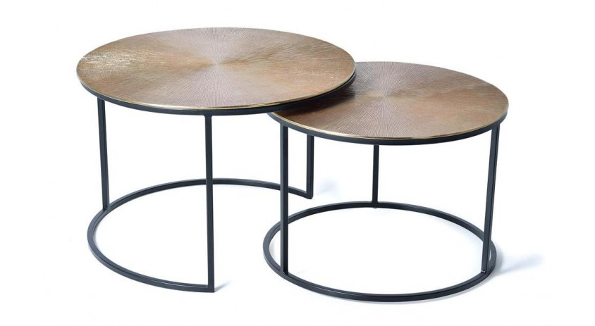 Lot De 2 Tables Basses Bronze, Fer Bronze 70x70x89cm