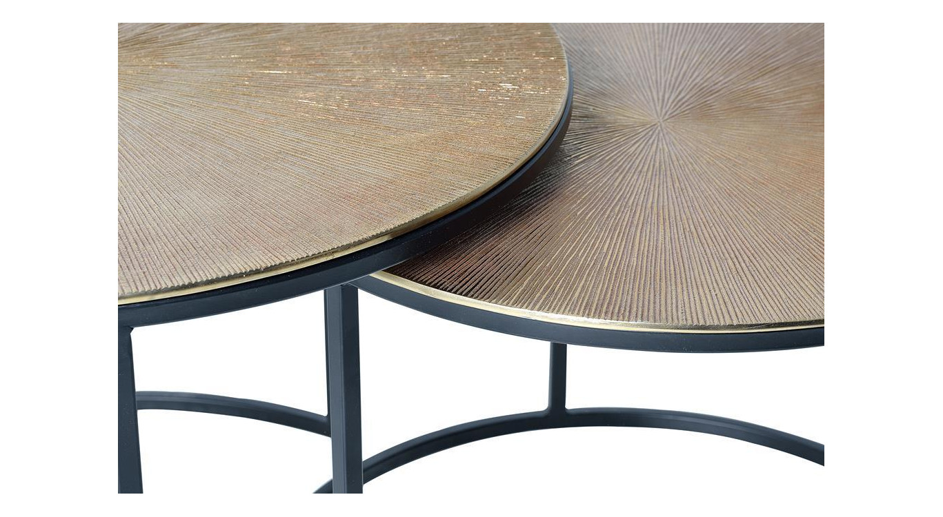 Lot De 2 Tables Basses Bronze, Fer Bronze 70x70x89cm