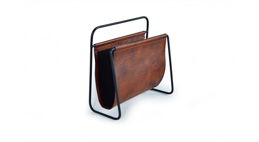 Porte-Revues Fer, Cuir Marron 40x20x40cm