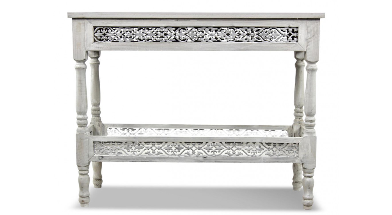 Meuble Console Bois Cerusé Blanc 98x35x77cm