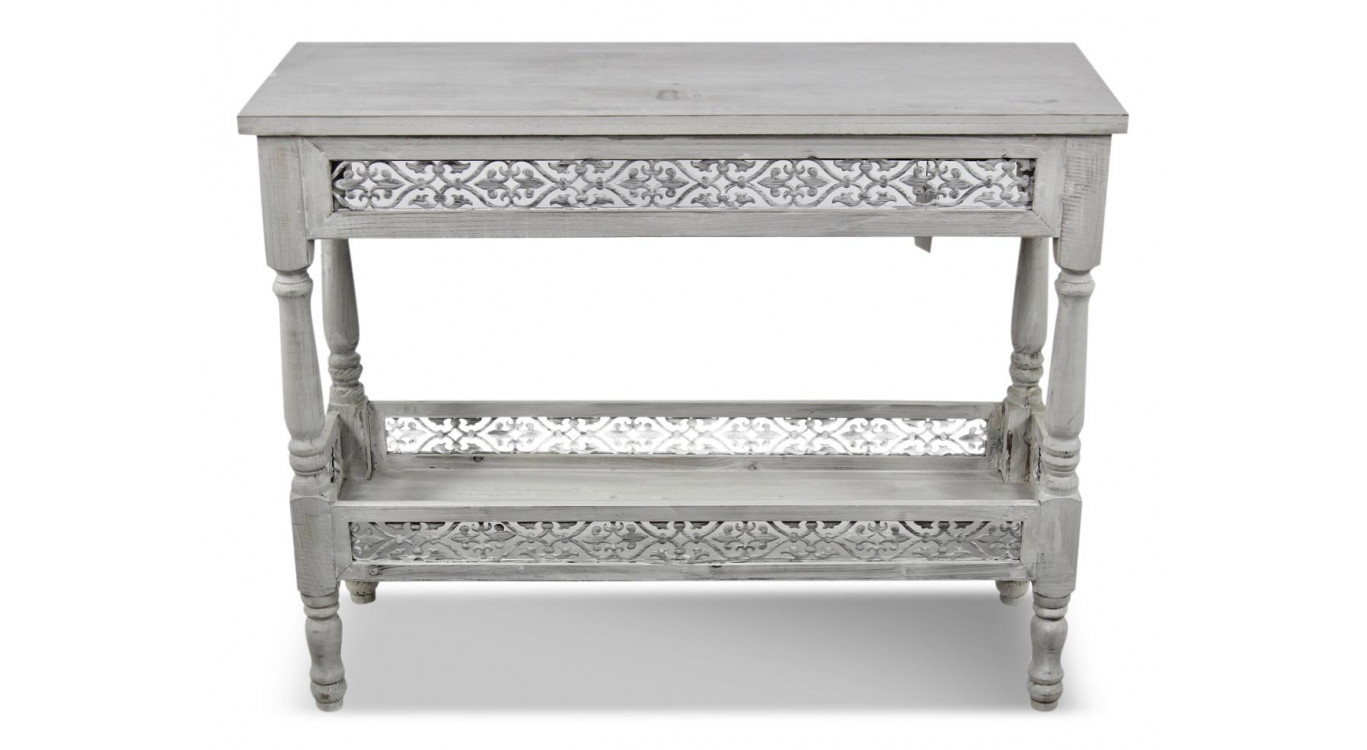 Meuble Console Bois Cerusé Blanc 98x35x77cm