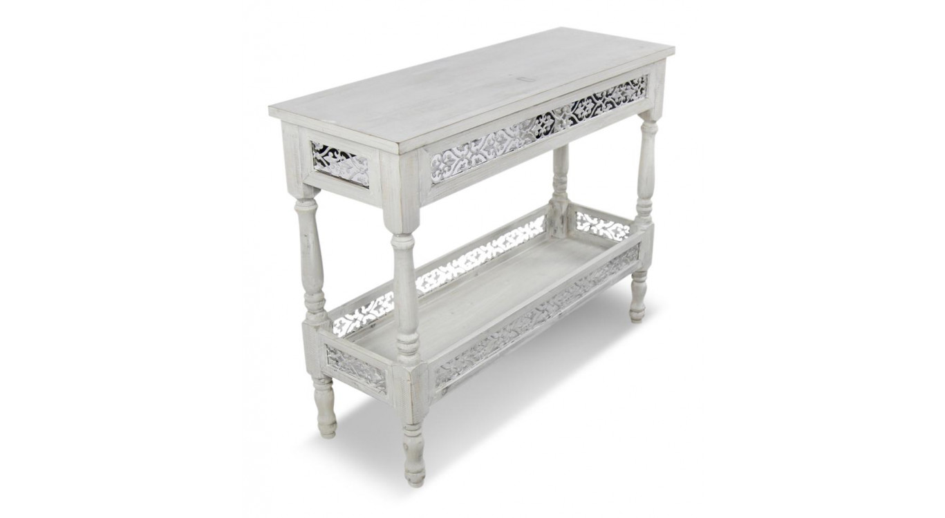 Meuble Console Bois Cerusé Blanc 98x35x77cm