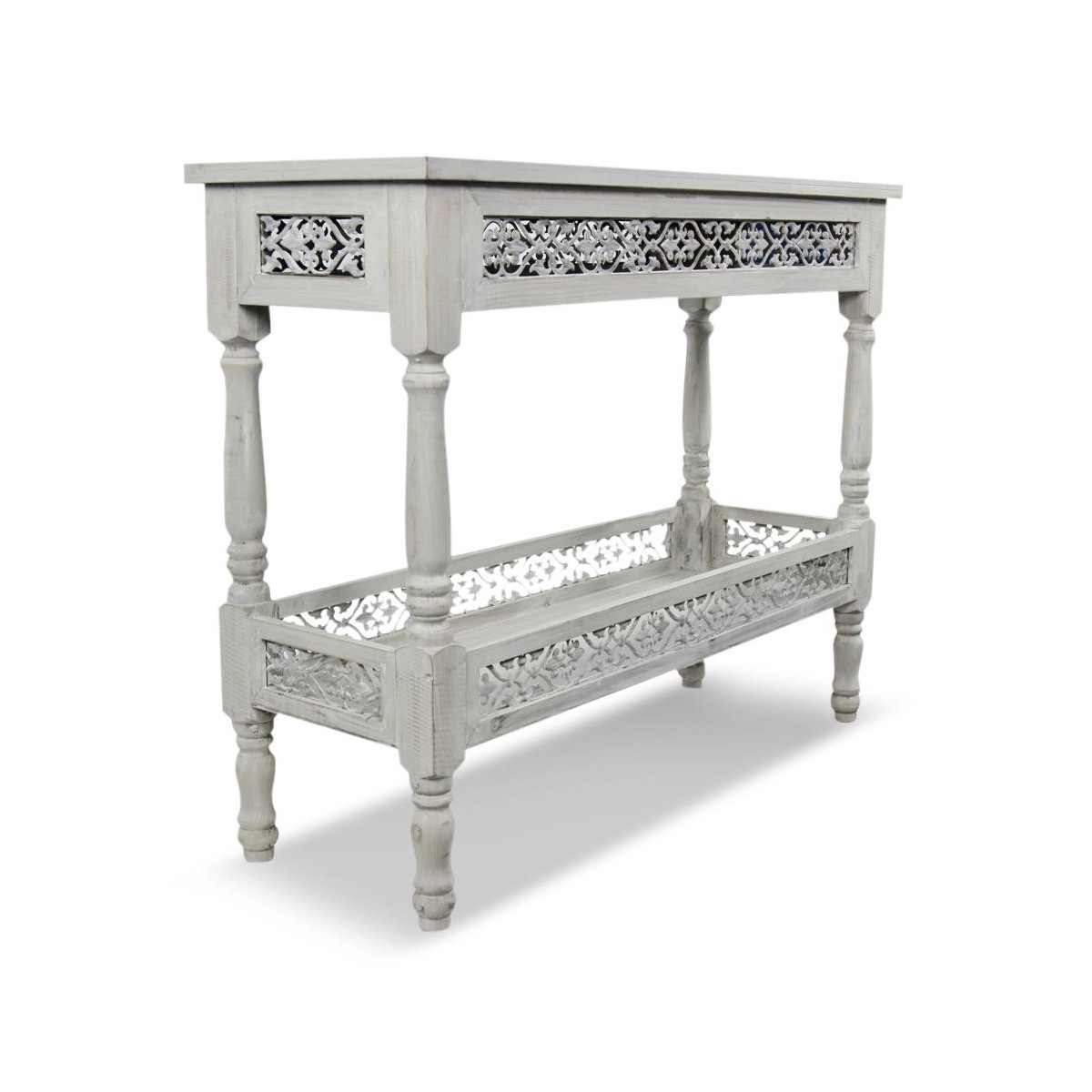 Meuble Console Bois Cerusé Blanc 98x35x77cm