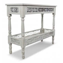 Meuble Console Bois Cerusé Blanc 98x35x77cm