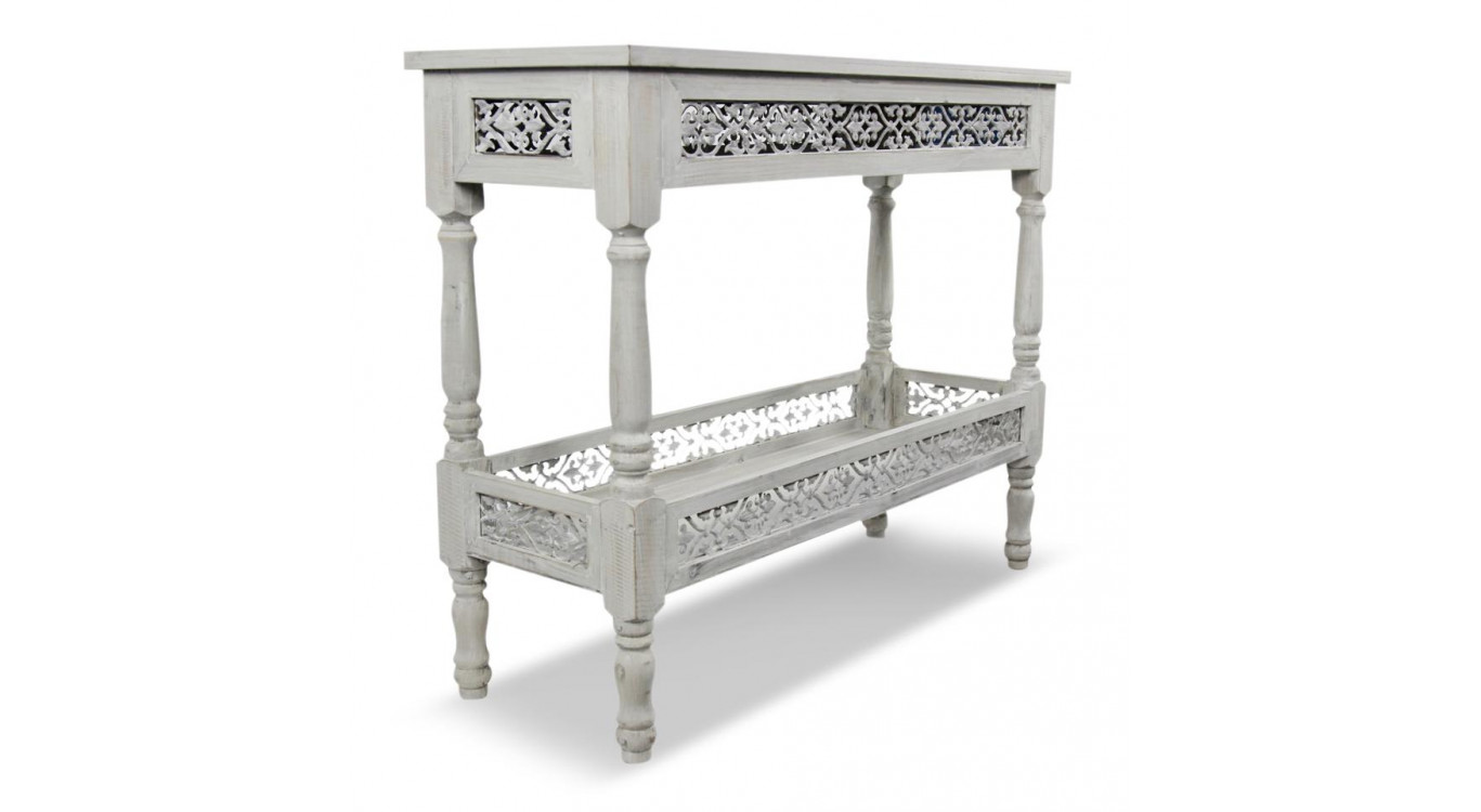 Meuble Console Bois Cerusé Blanc 98x35x77cm