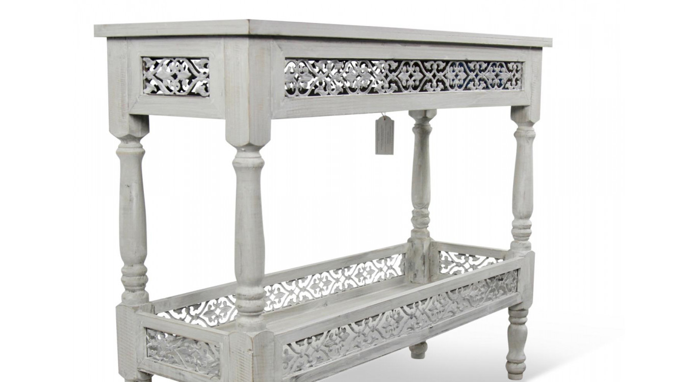 Meuble Console Bois Cerusé Blanc 98x35x77cm